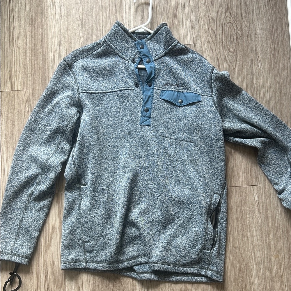 Eddie Bauer Men's Heathered Gray Sweater with Blue Trim
